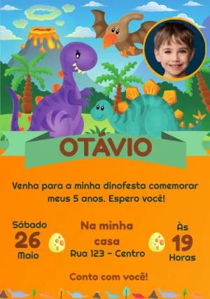 Convite de Aniversário Dinossauros com Foto para Editar Online