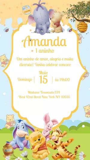 Convite de Aniversário Ursinho Pooh para Editar Online