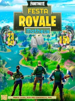 Convite Aniversário Fortnite Festa Royale para Editar Online