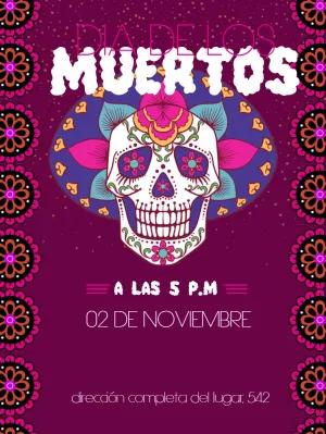 Invitación Día de los Muertos con Calavera para Editar Online