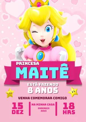 Convite de Aniversário Princesa Peach para Editar Online