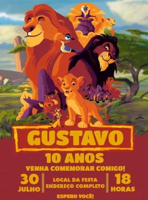 Convite de Aniversário Rei Leão com Personagens para Editar