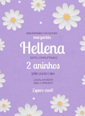 Convite Aniversário Tema Margarida Lilás para Editar Online