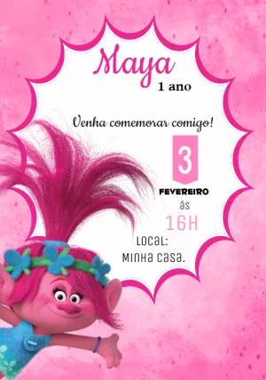 Convite de Aniversário Trolls Poppy para Editar Online
