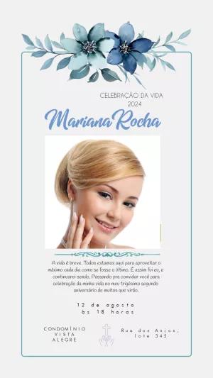 Convite Aniversário Celebração da Vida Floral Azul para Editar