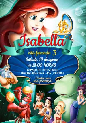 Convite de Aniversário Ariel A Pequena Sereia para Editar Online