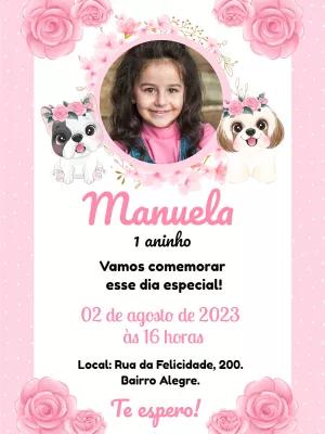 Convite de Aniversário Cachorrinha com Foto para Editar Online
