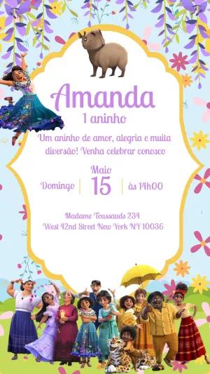 Convite de Aniversário Encanto com Personagens para Editar