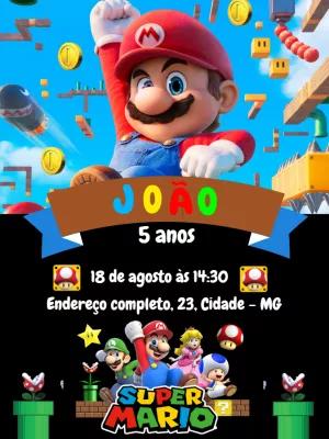 Convite Aniversário Super Mario Bros Filme para Editar Online