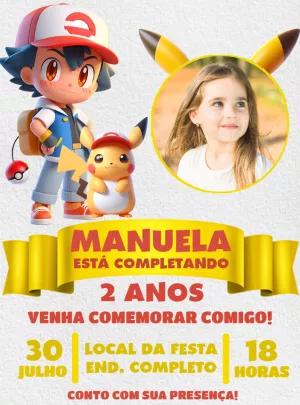 Convite Aniversário Pokémon com Foto para Editar Online
