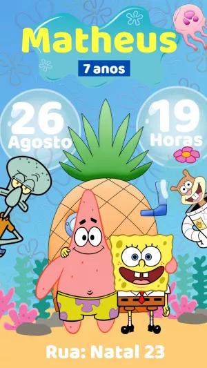 Convite de Aniversário Bob Esponja e Turma para Editar