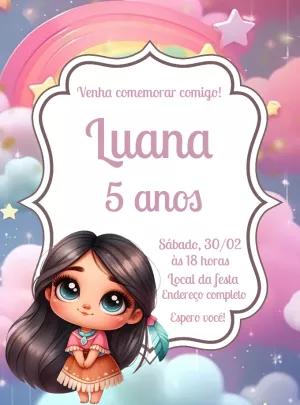 Convite Aniversário Índiazinha Fofa para Editar Online
