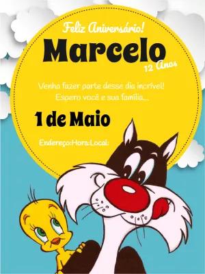 Convite Aniversário Piu Piu e Frajola para Editar Online