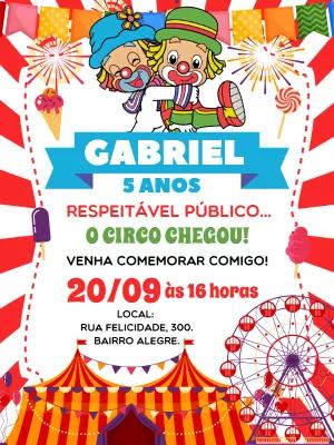 Convite de Aniversário Circo com Palhaços para Editar