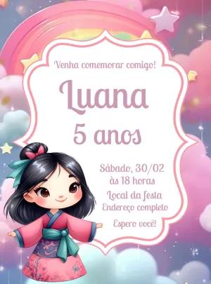 Convite Aniversário Princesa Mulan para Editar Online