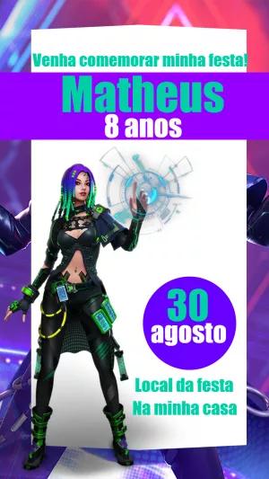 Convite de Aniversário Free Fire com Personagem para Editar Online