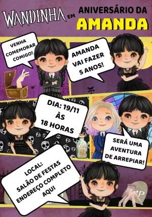 Convite de Aniversário Wandinha Addams para Editar Online