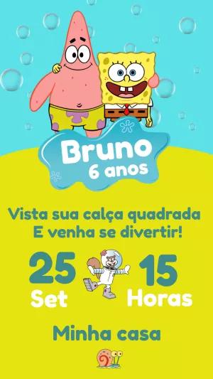 Convite Aniversário Bob Esponja e Patrick para Editar Online