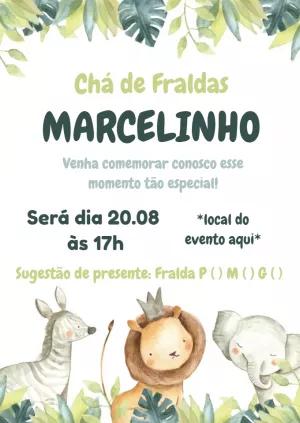 Convite Chá de Fraldas Safari com Animais para Editar Online