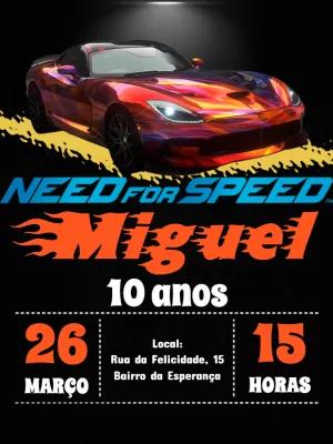 Convite Aniversário Need for Speed para Editar Online