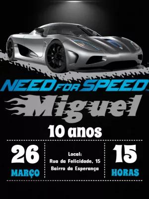 Convite Aniversário Need for Speed com Carros para Editar Online