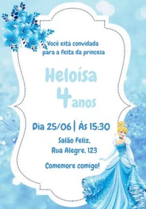 Convite Aniversário Cinderela Princesa Editável Online