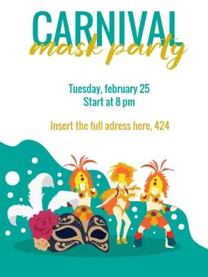 Carnival Party Invitation with Dancers and Masks to Edit Online