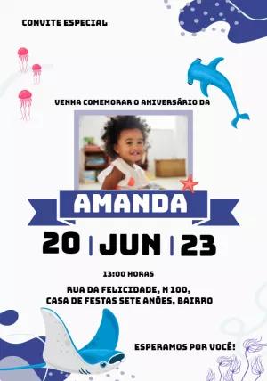 Convite Aniversário Fundo do Mar com Foto para Editar Online
