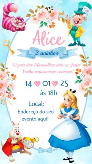 Convite Aniversário Alice no País das Maravilhas para Editar