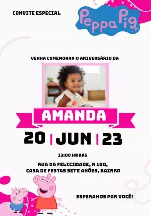 Convite Aniversário Peppa Pig com Foto para Editar Online