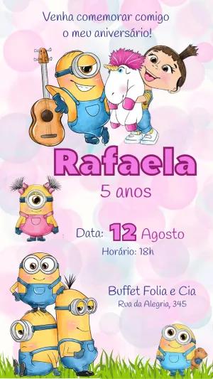 Convite de Aniversário Minions e Agnes para Editar Online