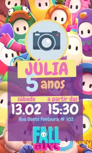 Convite de Aniversário Fall Guys com Foto para Editar Online