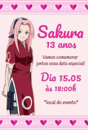 Convite de Aniversário Sakura Haruno para Editar Online