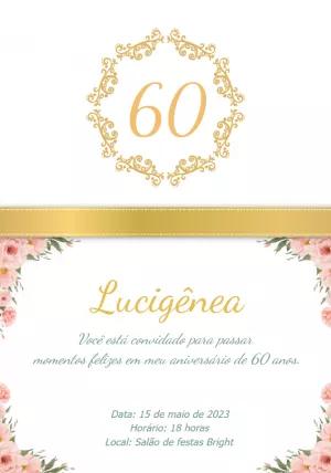 Convite Aniversário 60 anos Floral Dourado para Editar Online
