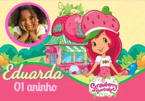 Painel de Aniversário Moranguinho com Foto para Editar Online