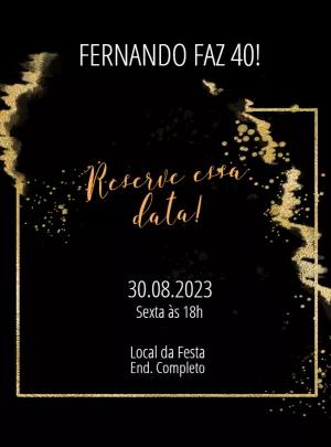 Convite de Aniversário Adulto Elegante Preto e Dourado para Editar