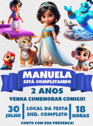Convite Aniversário Jasmine e Aladdin para Editar Online