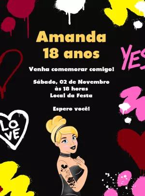 Convite Aniversário Cinderela Punk Rock para Editar Online