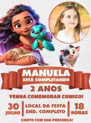 Convite Aniversário Moana Baby com Foto para Editar Online