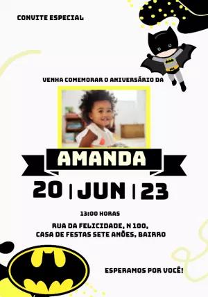 Convite Aniversário Batman com Foto para Editar Online
