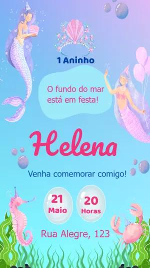 Convite de Aniversário Sereia Fundo do Mar para Editar Online