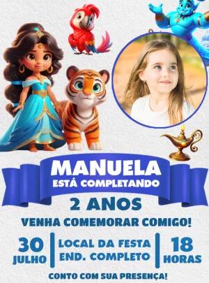 Convite Aniversário Jasmine com Foto para Editar Online