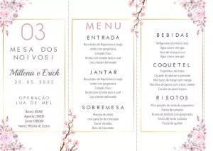 Menu de Casamento Floral Rosa para Editar Online