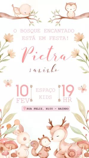 Convite de Aniversário Bosque Encantado com Animais para Editar