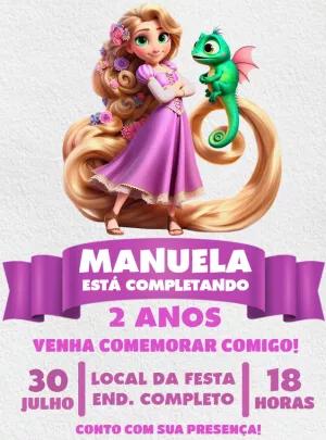 Convite de Aniversário Rapunzel com Pascal para Editar