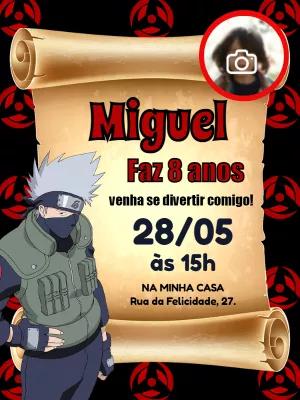 Convite de Aniversário Kakashi Naruto com Foto para Editar