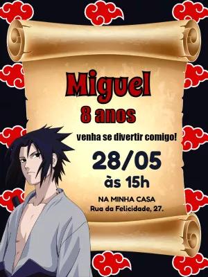 Convite Aniversário Sasuke Uchiha para Editar Online