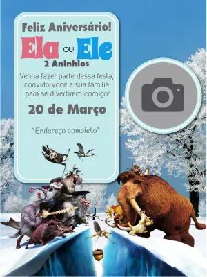 Convite Aniversário A Era do Gelo com Foto para Editar Online