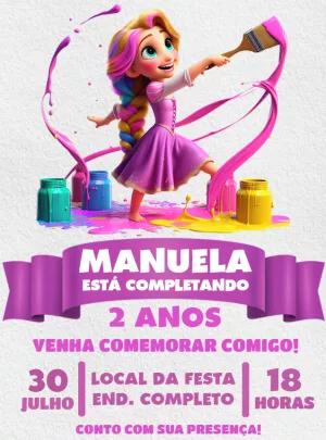 Convite Aniversário Rapunzel Pintando o Sete para Editar