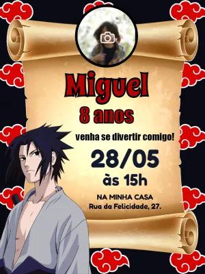 Convite Aniversário Sasuke Uchiha com Foto para Editar Online